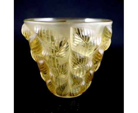 René Lalique. A pre-war topaz glass Moissac pattern vase, no.992, designed in 1927, engraved mark R LALIQUE FRANCE No. 992, 1