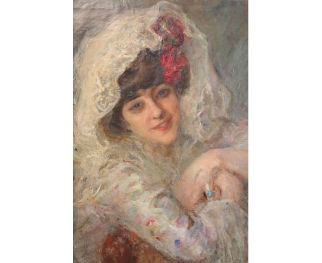 Albert de Belleroche (1864-1944)oil on canvasPortrait of a woman wearing a lace veil27 x 22.25in., unframedCONDITION: Oil on 