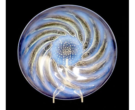 René Lalique. A pre-war opalescent glass Poissons No.2 pattern coupe plate, no.3264, designed in 1931, moulded R LALIQUE engr