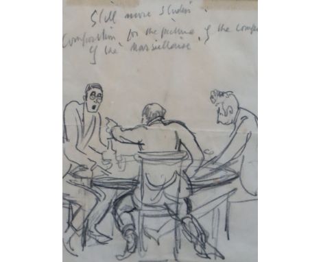 Sir Alfred Munnings (1878-1959)4 pencil sketchesThree men around a table, inscribed 'Still more studies, confirmation for the