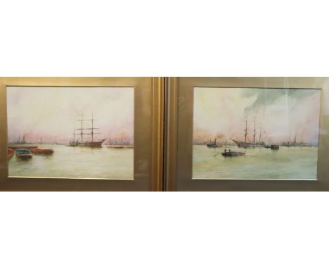 William Minshall Birchall (1844-1941)pair of watercolours'Evening shadows, the Pool of London' and 'Towing out with the tide'