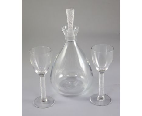 René Lalique. A Phalsbourg pattern glass decanter and two glasses, no.5057/505?, designed in 1924, the decanter post war engr