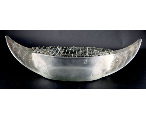 René Lalique. A pre-war frosted glass Acanthes pattern jardiniere, no.3460, designed in 1927, metal grille, engraved mark R. 