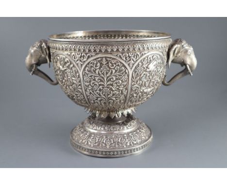 A fine Indian silver pedestal rose or small punch bowl by Oomersee Mawjee, Bhuj, Kutch, c.1900, incuse stamped ‘O.M’ and ‘BHU