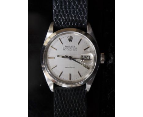 A gentleman's 1970's stainless steel Rolex Oyster Perpetual Air-King Date wrist watch, with baton numerals and date aperture,