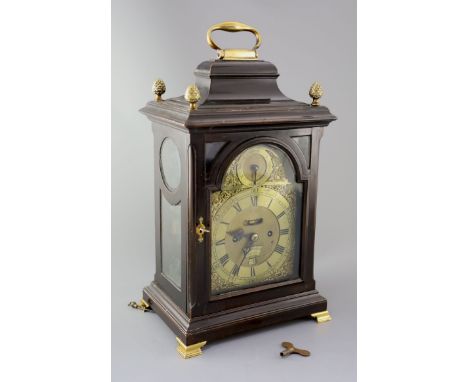 John Fladgate of London. A George III ebonised pear wood repeating bracket clock, with plain architectural case and brass pin