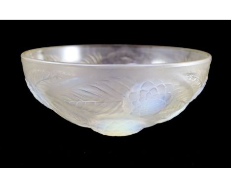 René Lalique. A pre-war opalescent glass Dahlias pattern bowl, no.384, designed in 1921, moulded mark R. LALIQUE FRANCE 24cm 