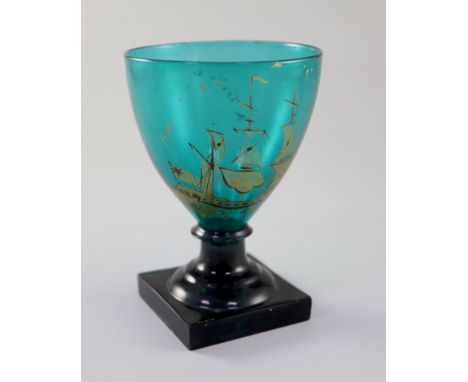 A green glass rummer, gilded by Absolon of Yarmouth c.1830, decorated with a ship and inscribed 'Success to the M...?' and 'A