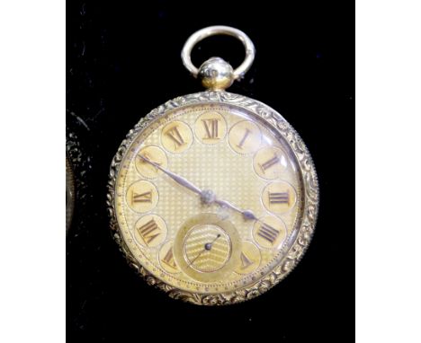 A George IV engine turned 18ct gold open face keywind pocket watch by Thomas Mols, Ludgate, London, the yellow Roman dial wit