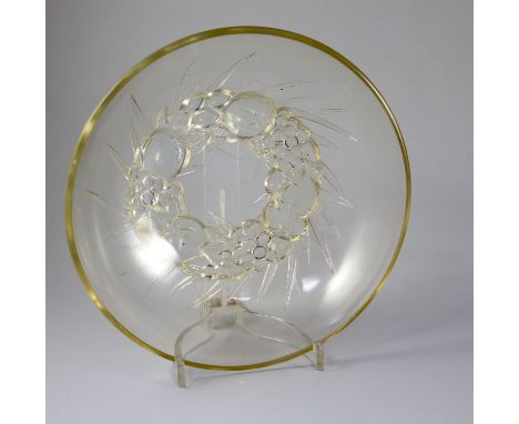 René Lalique. A pre-war amber tinted glass Mont-Dore pattern bowl, no.396, designed in 1928, moulded mark R LALIQUE FRANCE, 2