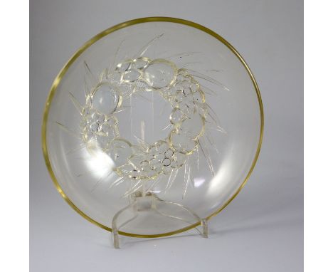 René Lalique. A pre-war amber tinted glass Mont-Dore pattern bowl, no.396, designed in 1928, moulded mark R LALIQUE FRANCE, 2