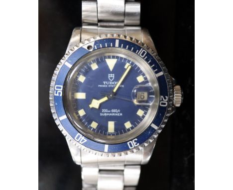 A gentleman's early 1980's stainless steel Rolex Tudor Prince Oysterdate 'Snowflake' Submariner automatic bracelet wrist watc