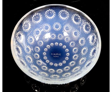 René Lalique. A pre-war opalescent glass Asters pattern bowl, no.3304, designed in 1935, etched mark R LALIQUE FRANCE, 13.5cm