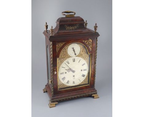 Goodrich of London. A George III ormolu mounted mahogany repeating chiming bracket clock, in architectural case with urn fini