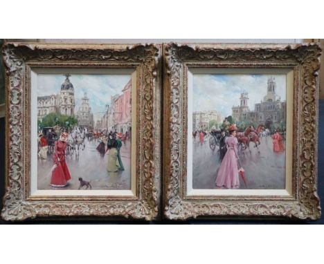 § Juan Soler (1951-)pair of oils on canvasStreet scenes with elegant ladiessigned10.25 x 8.25in.CONDITION: Both in very good 