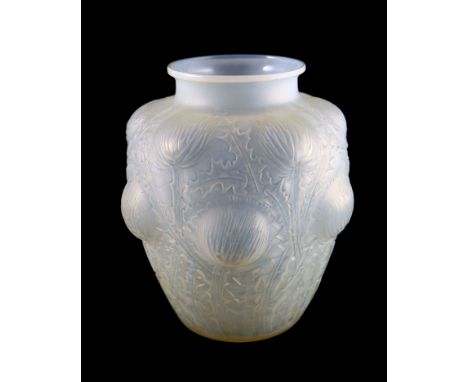 René Lalique. A pre-war pale opalescent and frosted glass Domremy pattern vase, no.979, designed in 1926, engraved mark R. La