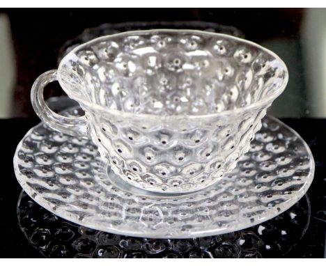 René Lalique. A pre-war Cactus pattern cup and saucer, no.3906/3907, designed in 1933, etched mark R LALIQUE, 13cm diameter
