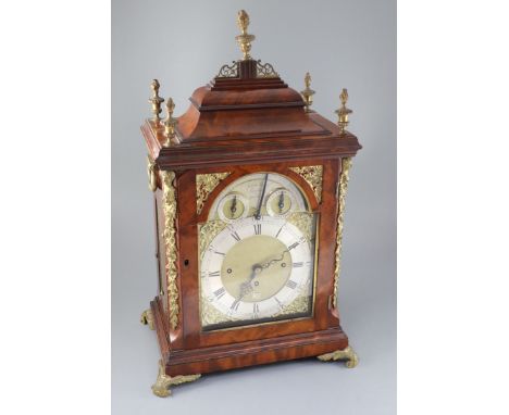 A good George III mahogany musical table clock playing six tunes, John Hovil, Fair Street, London, the mahogany bell-topped c