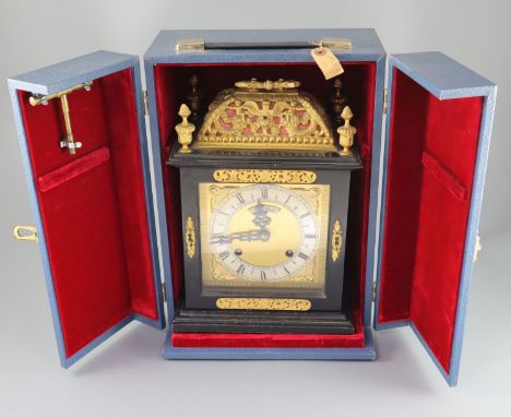 An F. W. Elliott Golden Jubilee clock, modelled in the style of a late 17th century bracket clock, with ormolu mounted ebonis
