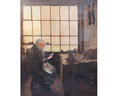 After Charles Spencelayhoil on canvas laid on boardThe Violin Maker34 x 27in.CONDITION: Oil on board with looks to be a lamin