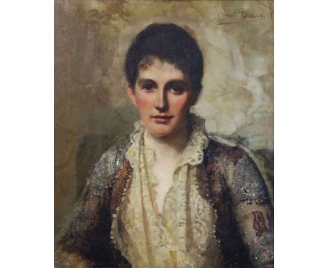 John Ernest Breun (1862-1921)oil on canvasPortrait of a young womansigned, label verso inscribed 'Minna O'Conor (nee Hope) St