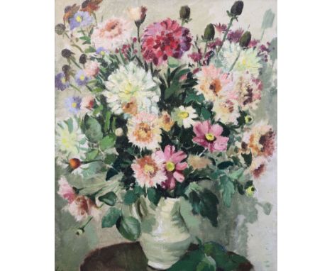 § Edward Wesson (1910-1983)oil on prepared panel'Late Summer Flowers II'signed22.5 x 18.5in.CONDITION: Oil on board in honest