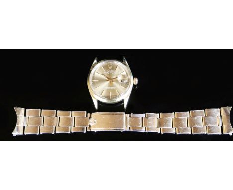 A gentleman's 1970's steel and gold plated Rolex Oyster Perpetual Date wrist watch, with baton numerals and date aperture, mo