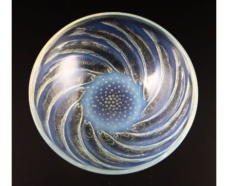 René Lalique. A pre-war Poissons No.2 pattern opalescent bowl, no.3264, designed in 1931, moulded R. LALIQUE, 29.5cm
