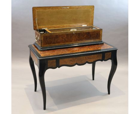 A 19th century Swiss Nicole Freres table musical box, with movement playing five interchangeable 15 inch cylinders, each play