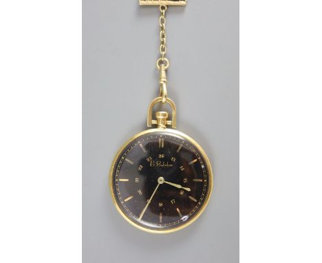 An early to mid 20th century 18ct gold open face keyless dress pocket watch, by E. Gubelin, with back Arabic and baton dial, 