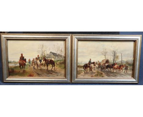 J. Demski (19th C Russian)pair of oils on boardCossacks on country lanessigned8 x 12in.CONDITION: Both oils a little dirty an
