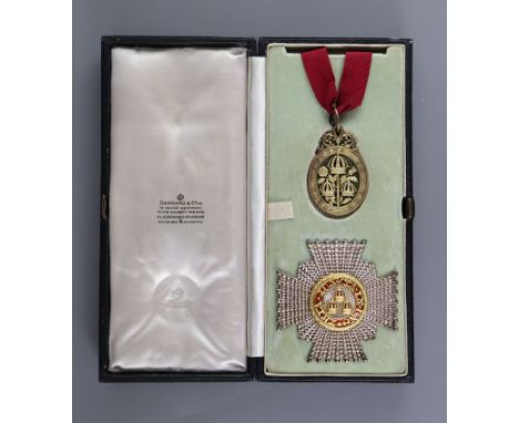 A Civilian Knight Commanders Order of the Bath (KCB) star and sash badge, in original Garrard &amp; Co leather case.CONDITION