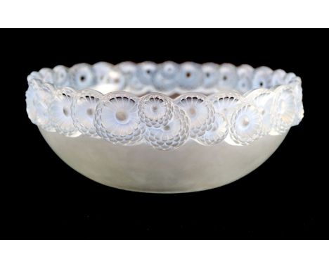 René Lalique. A pre-war frosted glass Soucis pattern bowl, no.418, designed in 1931 etched mark R. LALIQUE FRANCE 24cm diamet