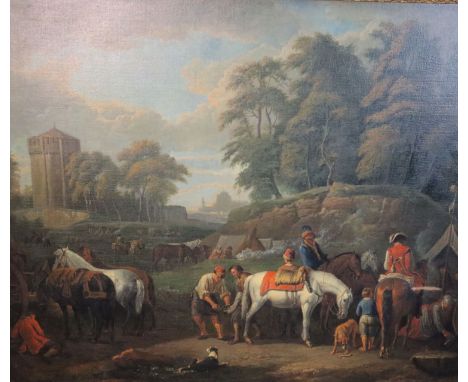 Attributed to Pieter van Bloemen (1657-1720)oil on canvasAn encampment in an Italianate landscape26.5 x 32in.CONDITION: Oil o