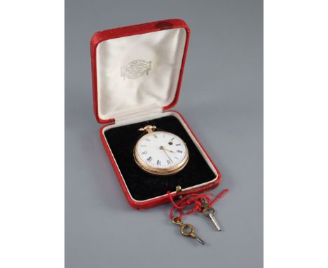 A 19th century engine turned 18ct gold open face keywind pocket watch, by Litherland Whiteside, Liverpool, with Roman dial, t