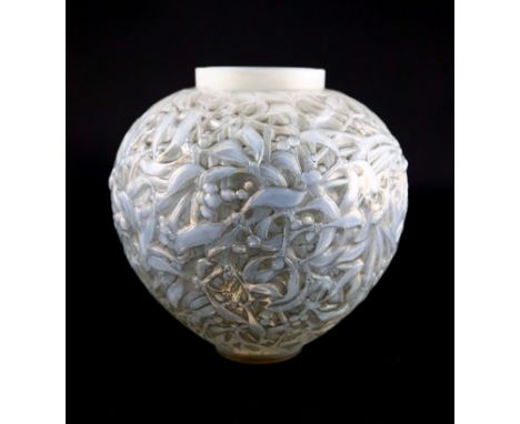 René Lalique. A sepia tinted opalescent glass Gui pattern vase, no.948, designed in 1920, engraved mark R Lalique France No.9