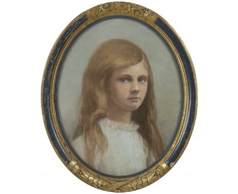 Dutch School, first quarter 20th Century, Portrait of a young girl. Coloured chalks on paper, on an oval sheet, unsing. Meas.
