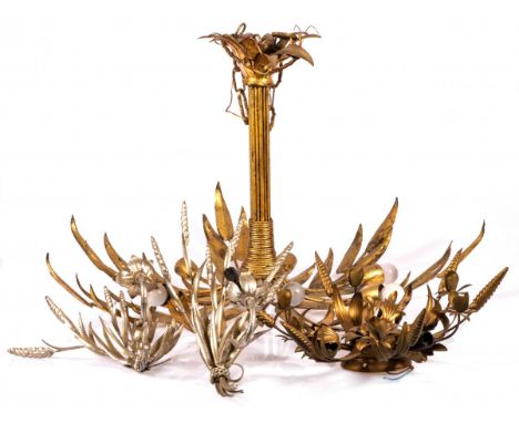 A Maison-Charles-style pendant lamp, together with (2) dito wall appliques/ sconces (3x), France, mid. 20th century. Shaped a