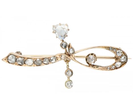 Rose gold brooch, with 20 diamonds - BLA 10 ct. 19 Rose cut diamonds (1x approx. 5.2 x 4.0 mm, 1x Ø approx. 3 mm, 1x Ø approx