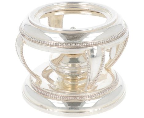Bowl silver. Round model with molded pearl rim decorations, complete with burner.&nbsp;Netherlands, s`Gravenhage, `DJ Aubert,