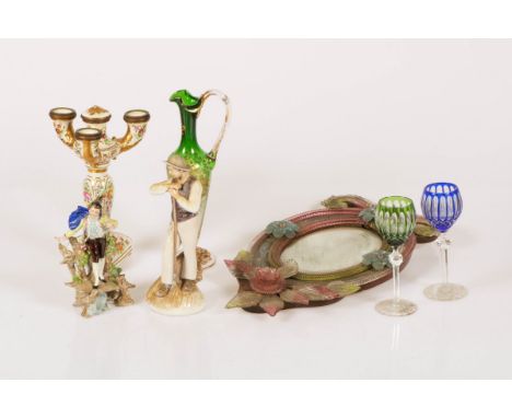 A lot with various porcelain and glassware, a.w. a Victorian mirror and porcelain figurines. O.a. Sitzendorf en Royal Copenha