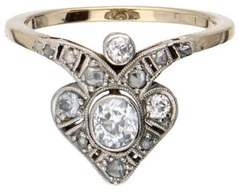 Yellow gold Art Deco ring, with approx. 0.37 ct. diamond - BLA 10 ct. 4 Old European cut diamonds (one oval cut approx. 0.25 