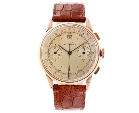 Doxa Chronograaf - Men's watch - approx. 1950 case: 18 carat gold - strap: leather - manual wind - chronograph, decentered se