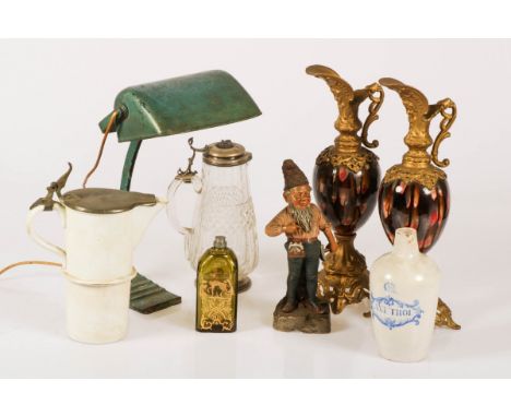 A lot with various items, a.o. (2) ornamental vases, 19th century. Together with a '30's desk lamp, a lidded jug and a painte