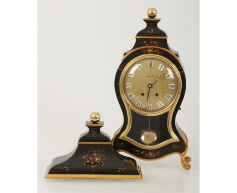 A wooden console mantel clock decorated with painted flowers, marked Burcherer. 2nd half of the 20th century. Meas. (mantel c
