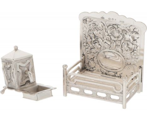 (2) Piece lot miniatures silver. Supplied as a water pump and fireplace set.&nbsp;The Netherlands, Schoonhoven, H. Hooijkaas,
