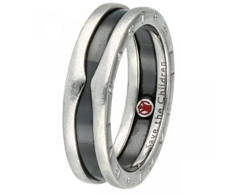 Silver Bvlgari Save the Children ring with black ceramic - 925/1000. Serial number: FB 26816, 64. 3696 Alessandria, Italy. Ba
