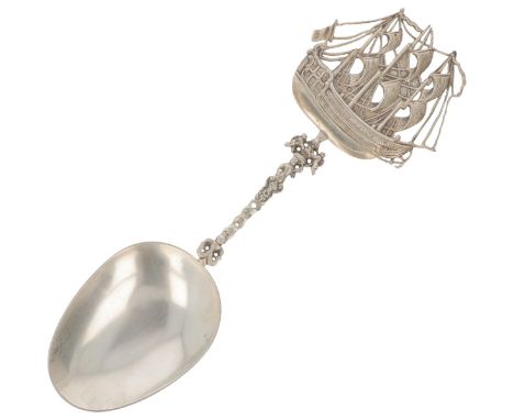 Occasional spoon silver. Beautiful large cast model with 3 master sailing ship.&nbsp;Netherlands, 1901, hallmarks: lion, with