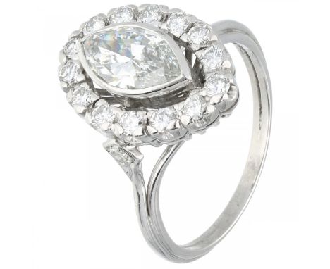 White gold marquise ring set with approx. 1.32 ct. diamond - 14 ct. Maker's mark: O. Goldstoff, Amsterdam, Netherlands, 1953 