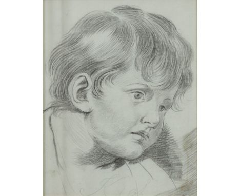 follower of J-B Greuze, Portrait of a youg boy. Signed 'Kies'(?) (lower centre), black chalk on paper. Estimate: € 20 - € 30.